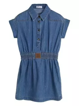 Brunello Cucinelli Kids джинсовое платье со сборками, синий