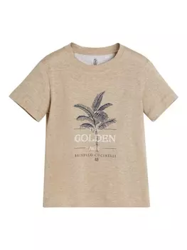 Brunello Cucinelli Kids футболка из смесового льна с графичным принтом, нейтральный цвет