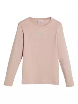 Brunello Cucinelli Kids футболка из вышитого хлопка, розовый