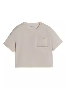 Brunello Cucinelli Kids футболка с декором Monili, нейтральный цвет