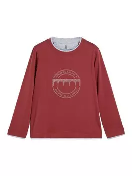 Brunello Cucinelli Kids футболка с длинным рукавом с принтом, красный