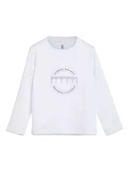 Brunello Cucinelli Kids футболка с искусственным многослойным принтом, белый