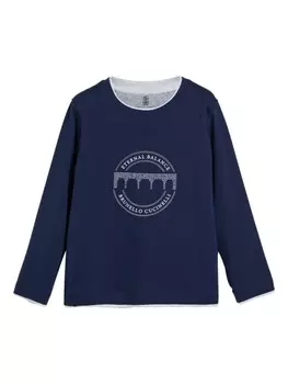 Brunello Cucinelli Kids футболка с искусственным многослойным принтом, синий
