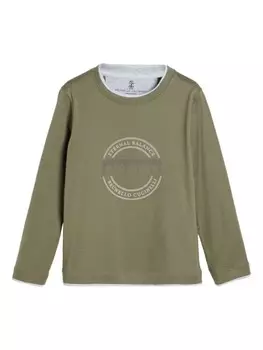 Brunello Cucinelli Kids футболка с искусственным многослойным принтом, зеленый