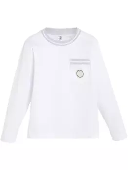 Brunello Cucinelli Kids футболка с нашивкой-логотипом, белый