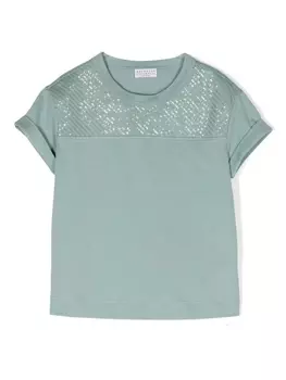 Brunello Cucinelli Kids футболка с пайетками, зеленый