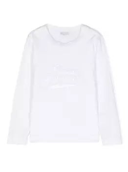 Brunello Cucinelli Kids футболка с вышитым логотипом, белый
