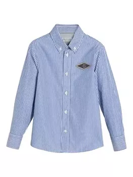 Brunello Cucinelli Kids хлопковая рубашка с нашивкой-логотипом, синий