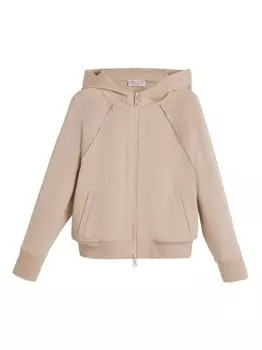 Brunello Cucinelli Kids худи на молнии с декором Monili, нейтральный цвет