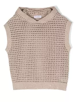 Brunello Cucinelli Kids худи рыхлой вязки с пайетками, нейтральный цвет
