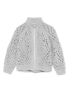 Brunello Cucinelli Kids кардиган из букле с узором в клетку, серый