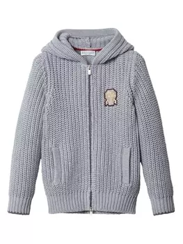 Brunello Cucinelli Kids кардиган с капюшоном и нашивкой-логотипом, серый