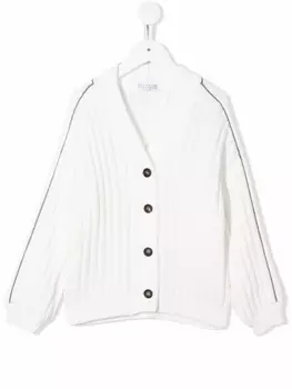 Brunello Cucinelli Kids кардиган в рубчик, белый