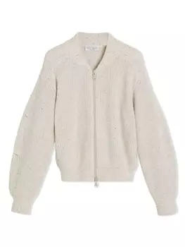 Brunello Cucinelli Kids кардиган в рубчик с эффектом металлик, нейтральный цвет