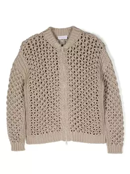 Кардиган в технике кроше Brunello Cucinelli Kids, нейтральный