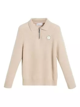 Brunello Cucinelli Kids кашемировая рубашка поло на молнии, нейтральный цвет