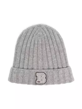 Brunello Cucinelli Kids кашемировая шапка с нашивкой-логотипом, серый