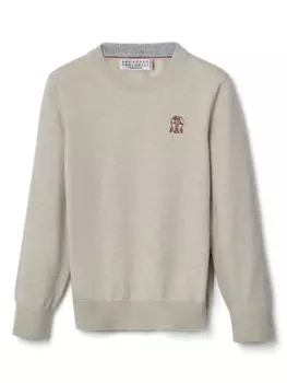 Brunello Cucinelli Kids кашемировая толстовка с вышитым логотипом, нейтральный цвет