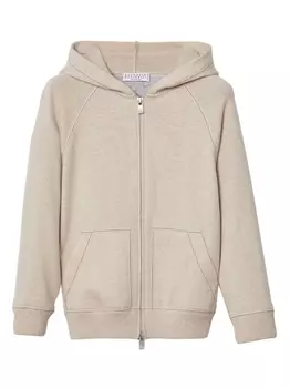 Brunello Cucinelli Kids кашемировое худи на молнии, нейтральный цвет