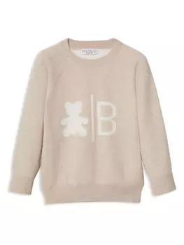 Brunello Cucinelli Kids кашемировый джемпер с жаккардовым логотипом, нейтральный цвет