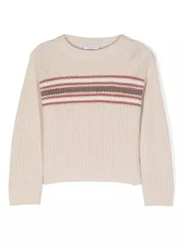 Brunello Cucinelli Kids кашемировый джемпер в полоску, нейтральный цвет