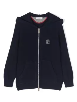 Brunello Cucinelli Kids кашемировый кардиган с вышитым логотипом, синий