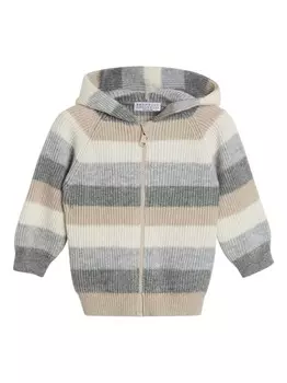 Brunello Cucinelli Kids кашемировый кардиган в рубчик, нейтральный цвет