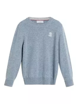 Brunello Cucinelli Kids кашемировый свитер с вышитым логотипом, синий