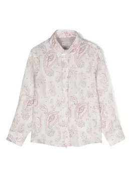 Brunello Cucinelli Kids льняная рубашка с принтом пейсли, белый