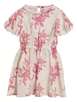 Brunello Cucinelli Kids льняное платье с цветочным принтом, нейтральный