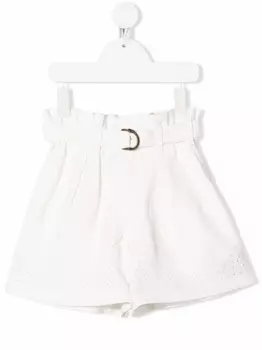 Brunello Cucinelli Kids льняные шорты-бермуды с поясом, белый