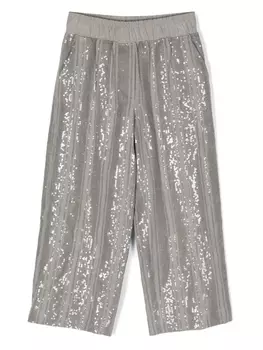 Brunello Cucinelli Kids полосатые брюки с пайетками, серый