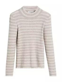 Brunello Cucinelli Kids полосатый джемпер с высоким воротом, розовый