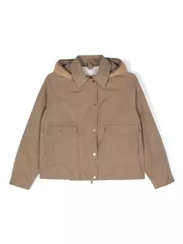 Brunello Cucinelli Kids пуховик с флисовой подкладкой, коричневый