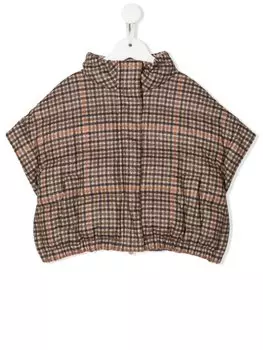 Brunello Cucinelli Kids пуховик в клетку, нейтральный цвет