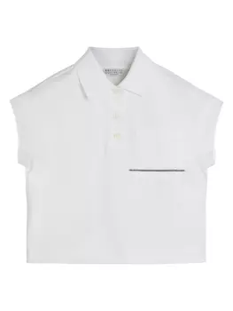 Brunello Cucinelli Kids рубашка поло без рукавов с декором Monili, белый