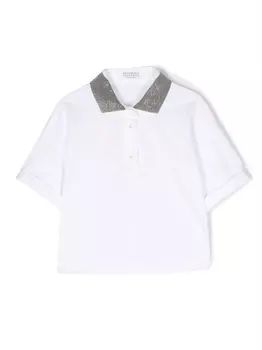 Brunello Cucinelli Kids рубашка поло с декорированным воротником, белый