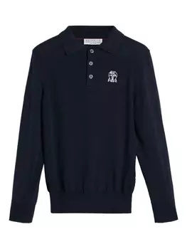 Brunello Cucinelli Kids рубашка поло с вышивкой, синий