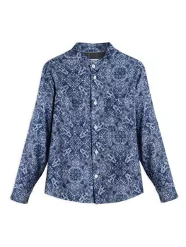 Brunello Cucinelli Kids рубашка с воротником-стойкой, синий