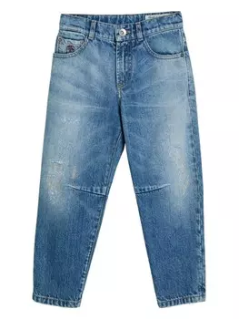 Brunello Cucinelli Kids рваные прямые джинсы, синий