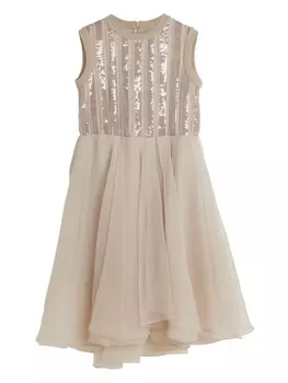 Brunello Cucinelli Kids шелковое платье с пайетками, нейтральный цвет