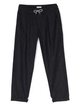 Brunello Cucinelli Kids шерстяные брюки в тонкую полоску с кулиской, синий