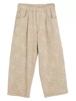 Brunello Cucinelli Kids широкие брюки с цветочным принтом, нейтральный цвет
