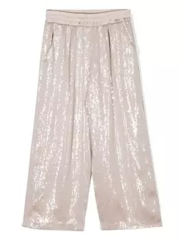 Brunello Cucinelli Kids широкие брюки с пайетками, нейтральный цвет
