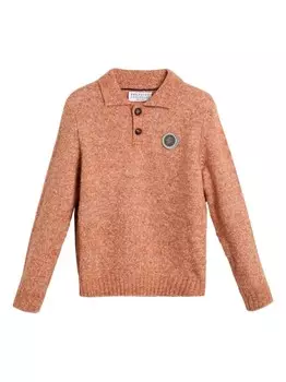 Brunello Cucinelli Kids свитер с нашивкой-логотипом, оранжевый