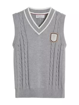 Brunello Cucinelli Kids топ фактурной вязки с нашивкой-логотипом, серый