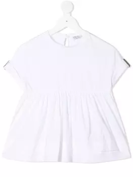 Brunello Cucinelli Kids топ с короткими рукавами и баской, белый