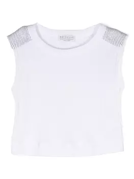 Brunello Cucinelli Kids топ в рубчик с кристаллами, белый