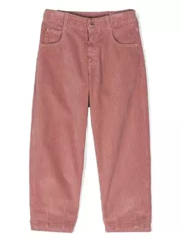 Brunello Cucinelli Kids вельветовые брюки прямого кроя с нашивкой-логотипом, розовый