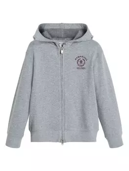 Brunello Cucinelli Kids вышитая толстовка с капюшоном на молнии, серый